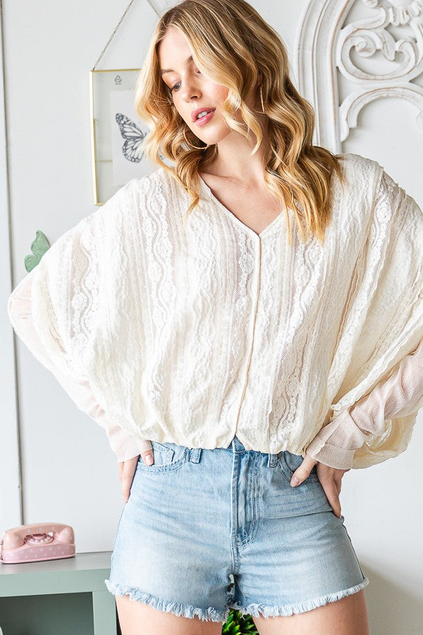 Oli & Hali Mineral Wash Lace Mesh Relaxed Fit Top