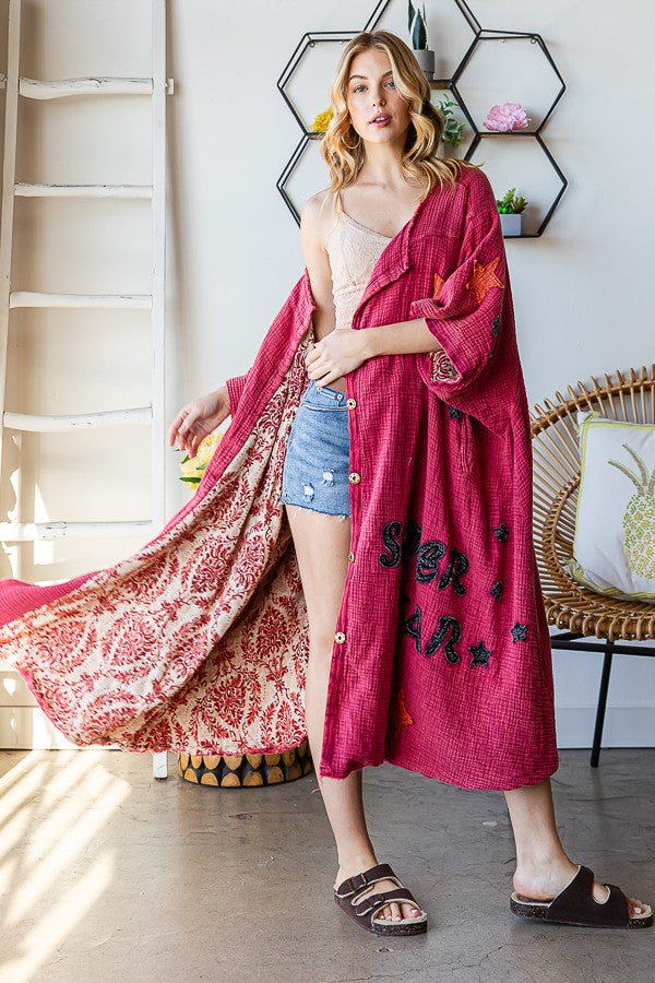 Oli & Hali Washed Patch Oversized Duster Jacket