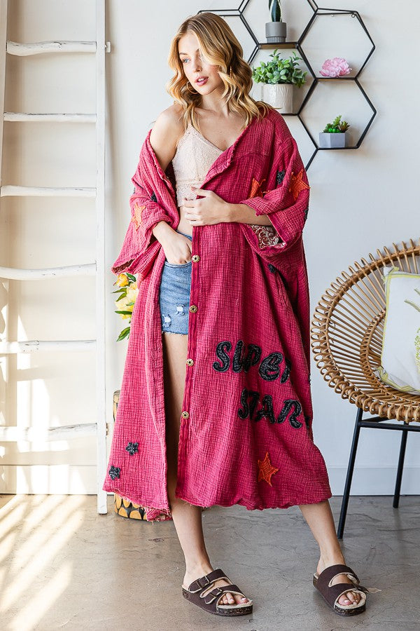 Oli & Hali Washed Patch Oversized Duster Jacket