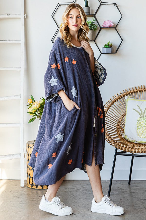 Oli & Hali Washed Patch Oversized Duster Jacket