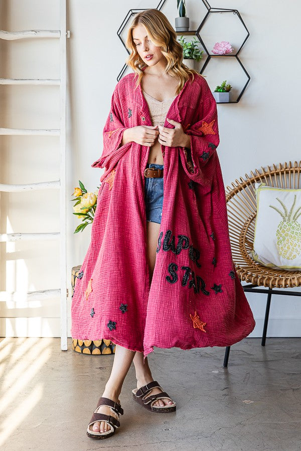 Oli & Hali Washed Patch Oversized Duster Jacket