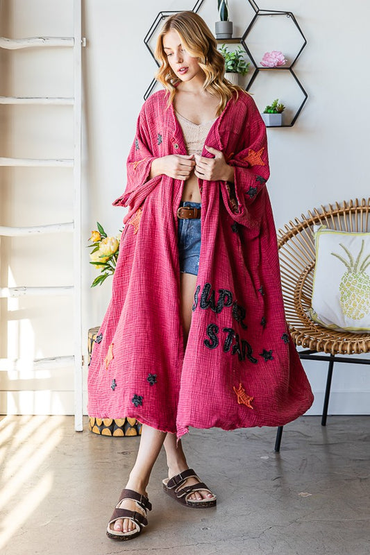 Oli & Hali Washed Patch Oversized Duster Jacket