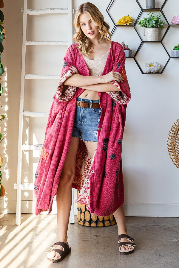 Oli & Hali Washed Patch Oversized Duster Jacket