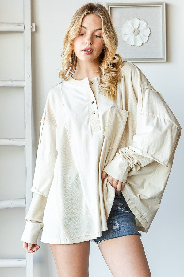 Oli & Hali Mineral Washed Waffle Sleeve Knit Top