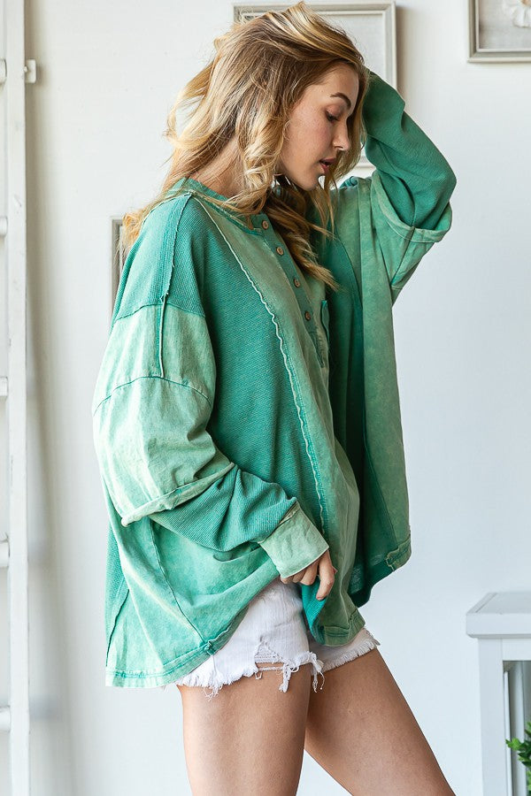 Oli & Hali Mineral Washed Waffle Sleeve Knit Top