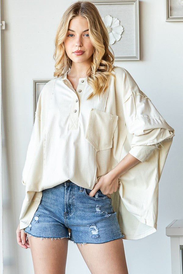 Oli & Hali Mineral Washed Waffle Sleeve Knit Top