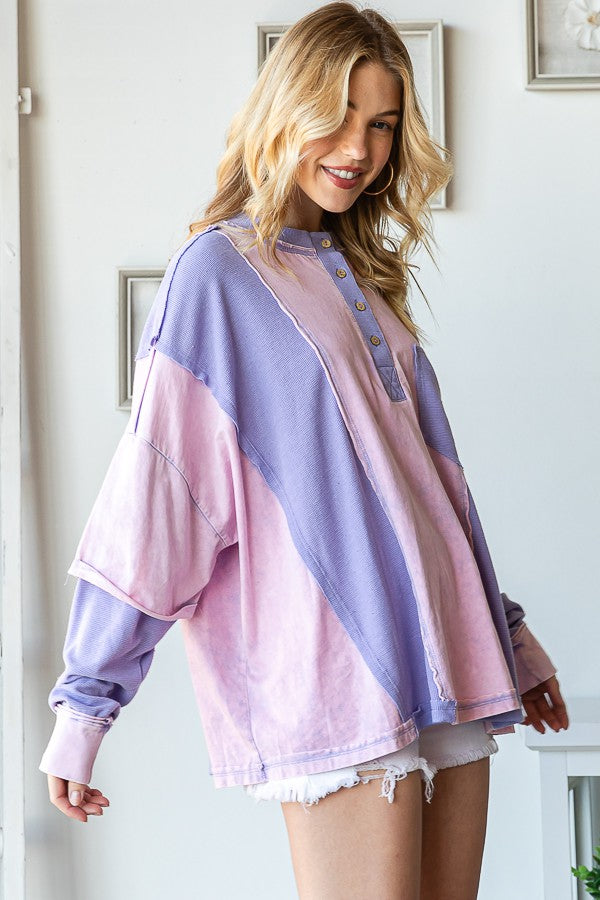 Oli & Hali Mineral Washed Waffle Sleeve Knit Top