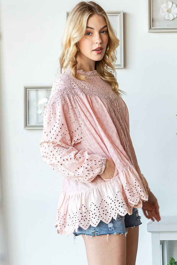Oli & Hali Whased Eyelet Blouse Top