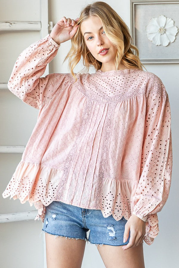 Oli & Hali Whased Eyelet Blouse Top