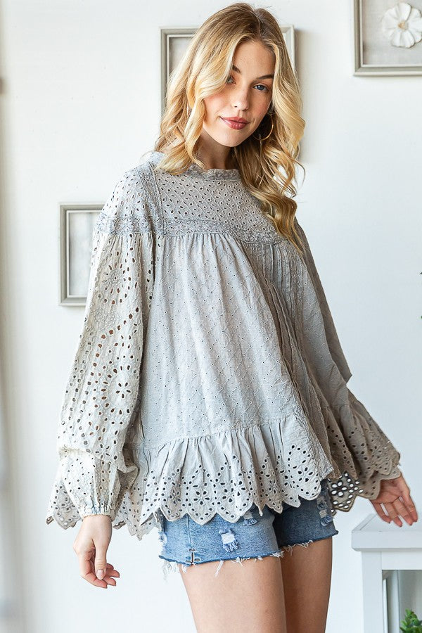 Oli & Hali Whased Eyelet Blouse Top