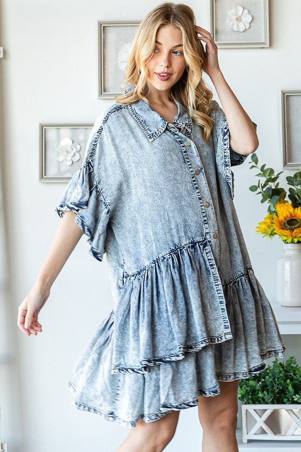 Oli & Hali Washed Ruffled Button Front Shirt Top