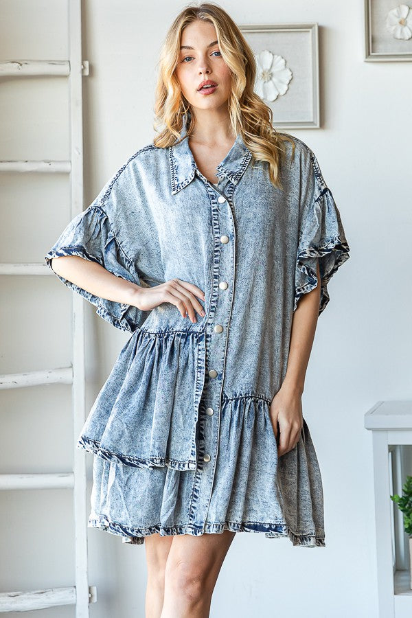 Oli & Hali Washed Ruffled Button Front Shirt Top