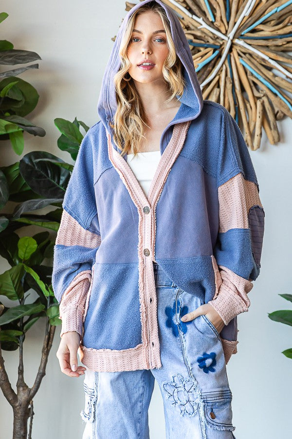 Oli & Hali Washed Fabric Mixed Cardigan Jacket