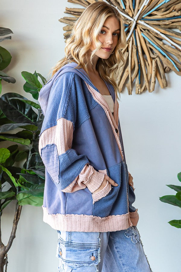 Oli & Hali Washed Fabric Mixed Cardigan Jacket