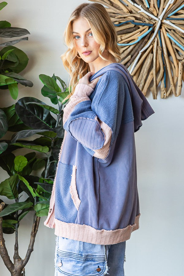 Oli & Hali Washed Fabric Mixed Cardigan Jacket