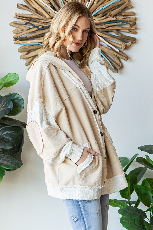 Oli & Hali Washed Fabric Mixed Cardigan Jacket