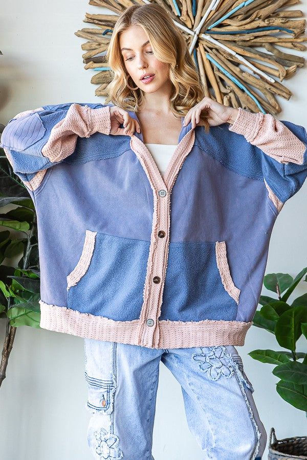 Oli & Hali Washed Fabric Mixed Cardigan Jacket