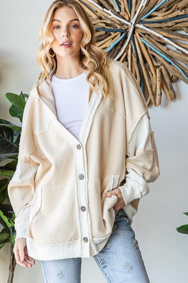 Oli & Hali Washed Fabric Mixed Cardigan Jacket