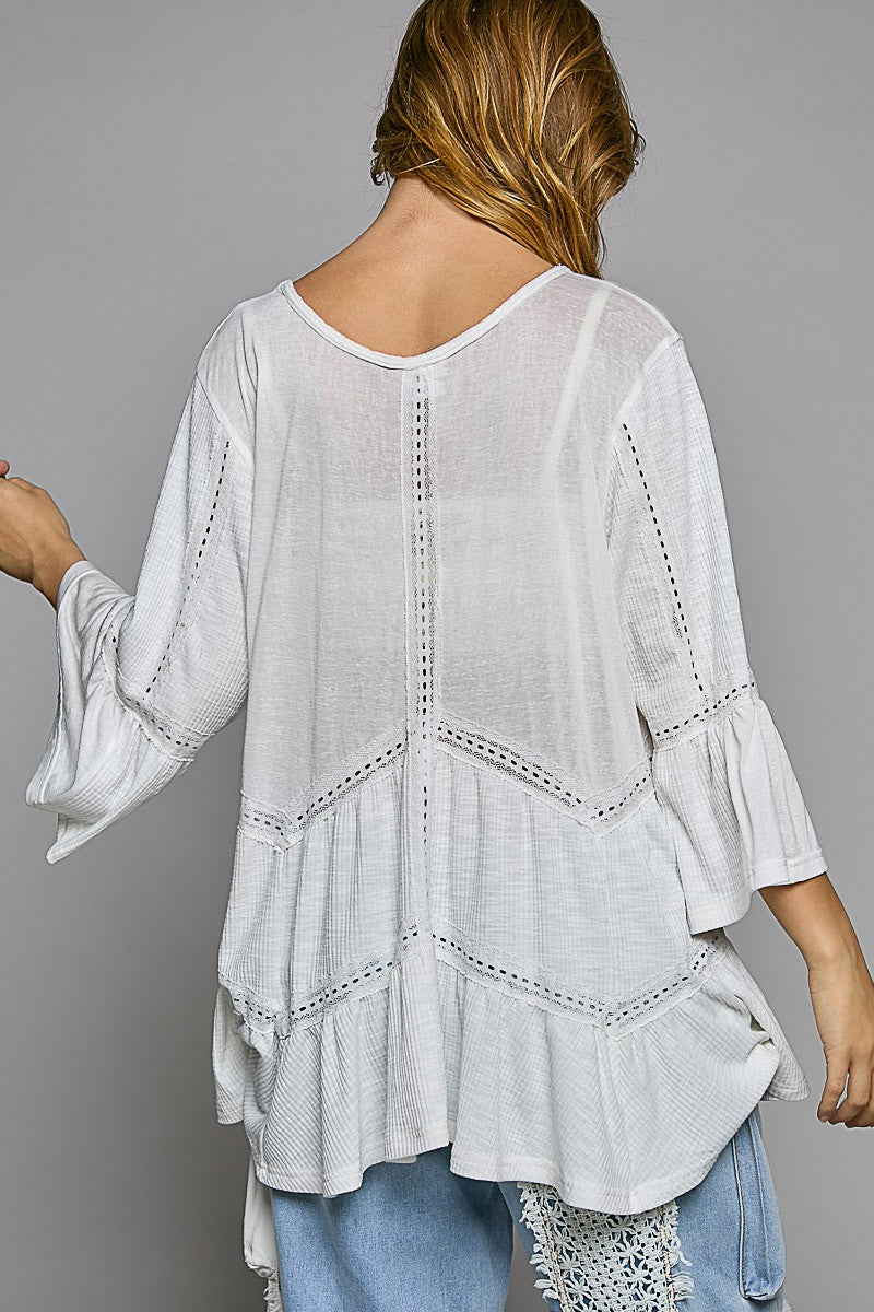 POL V-Neck Short Sleeve Ruffle Basic Top