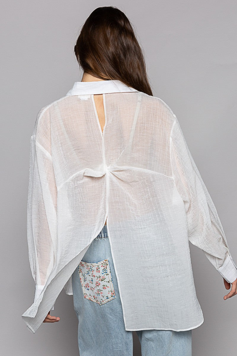 POL Oversize Long Sleeve Button Down Chiffon Shirts Top