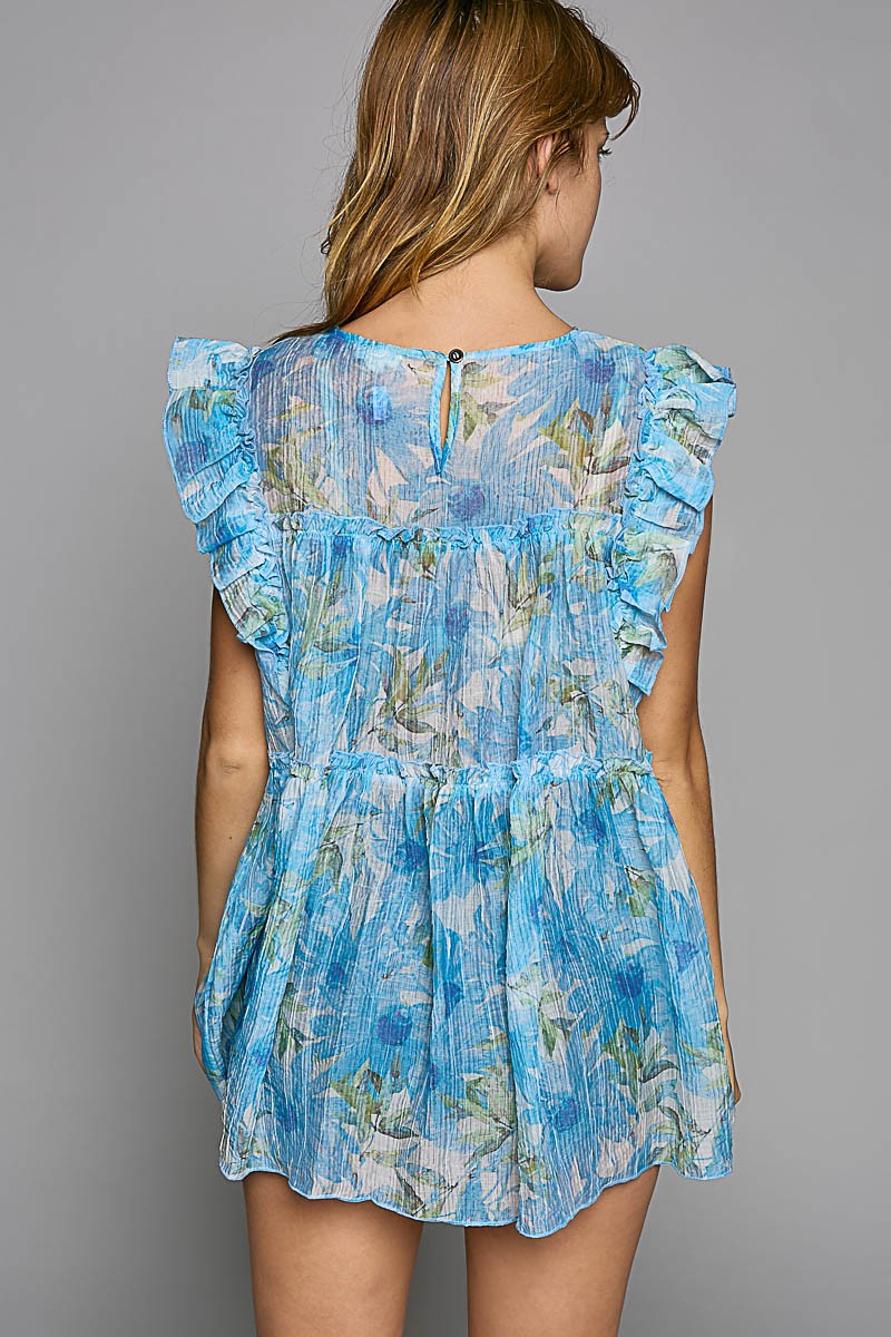 POL Round Neck Sleeveless Woven Print Tunic Top