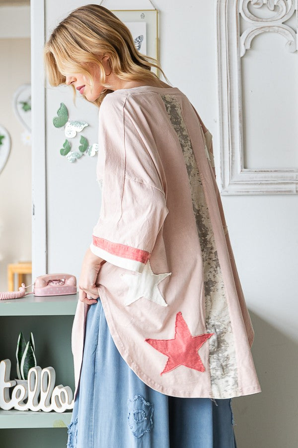 Oli & Hali Washed Peace And Star Applique Long Top