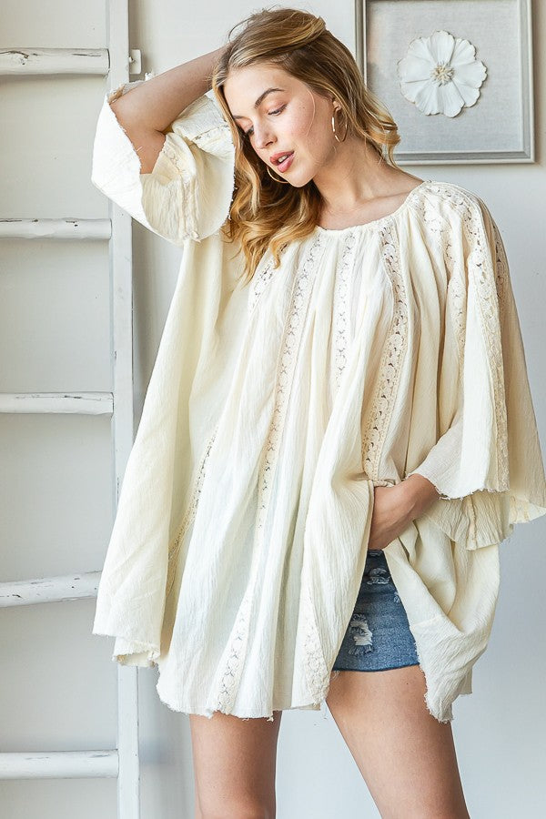 Oli & Hali Washed Lace Tunic Blouse Top