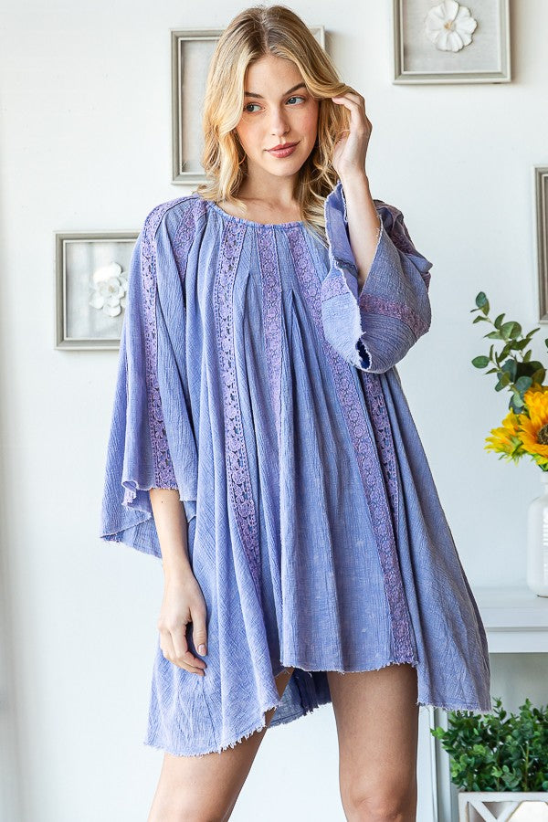 Oli & Hali Washed Lace Tunic Blouse Top