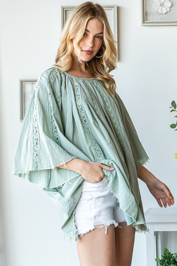 Oli & Hali Washed Lace Tunic Blouse Top