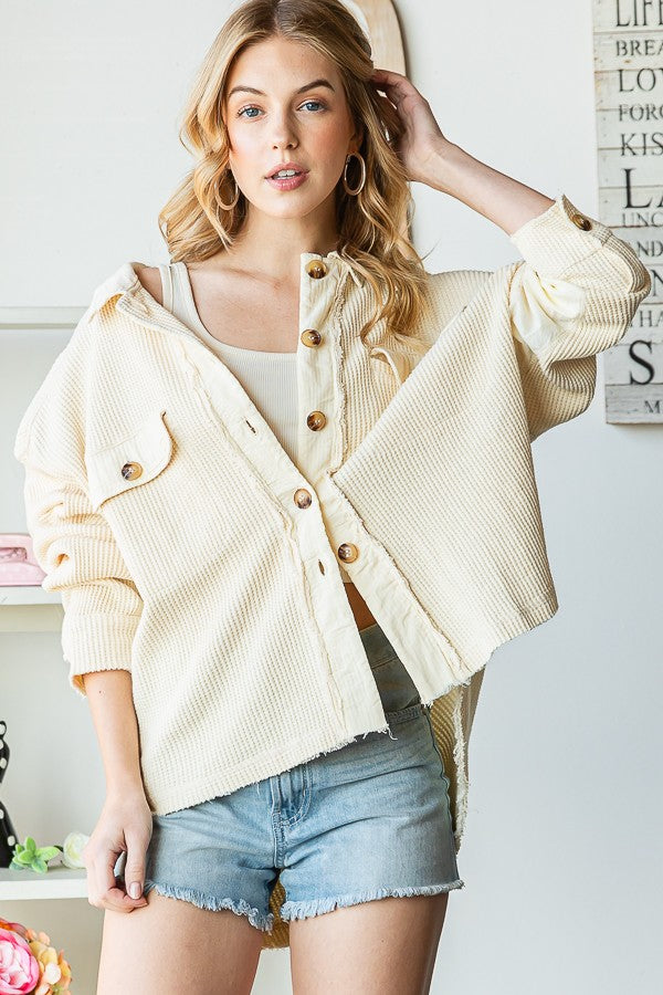 Oli & Hali Washed Waffle Thermal Knit Shacket Top