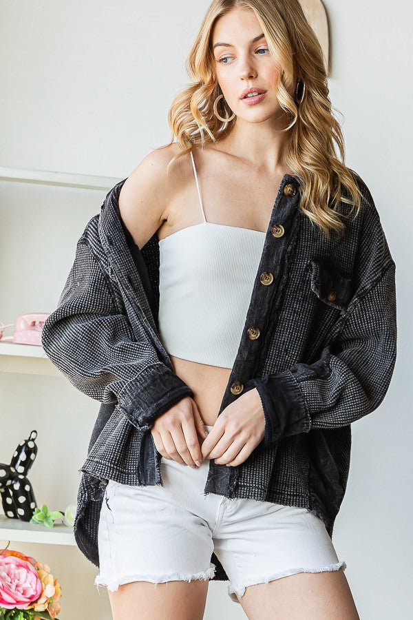 Oli & Hali Washed Waffle Thermal Knit Shacket Top