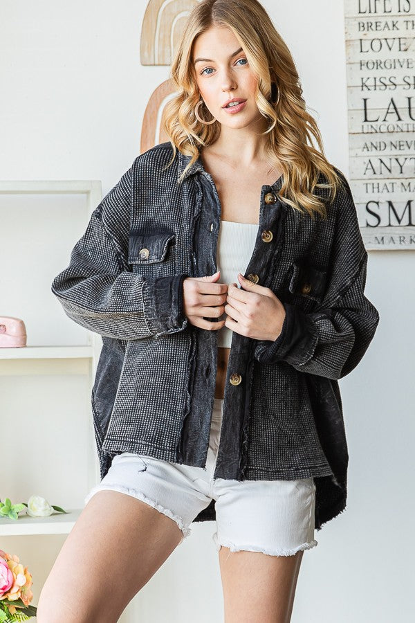 Oli & Hali Washed Waffle Thermal Knit Shacket Top