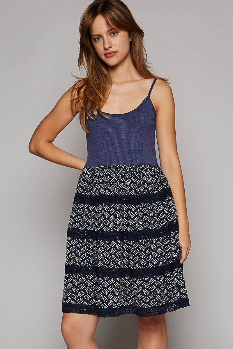 POL Scoop Neck Sleeveless Lace Trim Mixed Dress Top