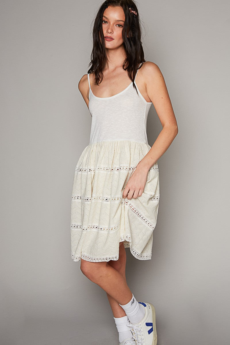 POL Scoop Neck Sleeveless Lace Trim Mixed Dress Top