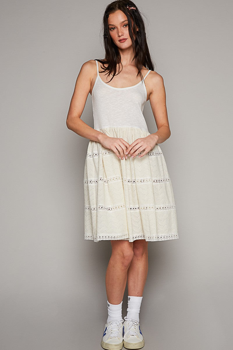 POL Scoop Neck Sleeveless Lace Trim Mixed Dress Top