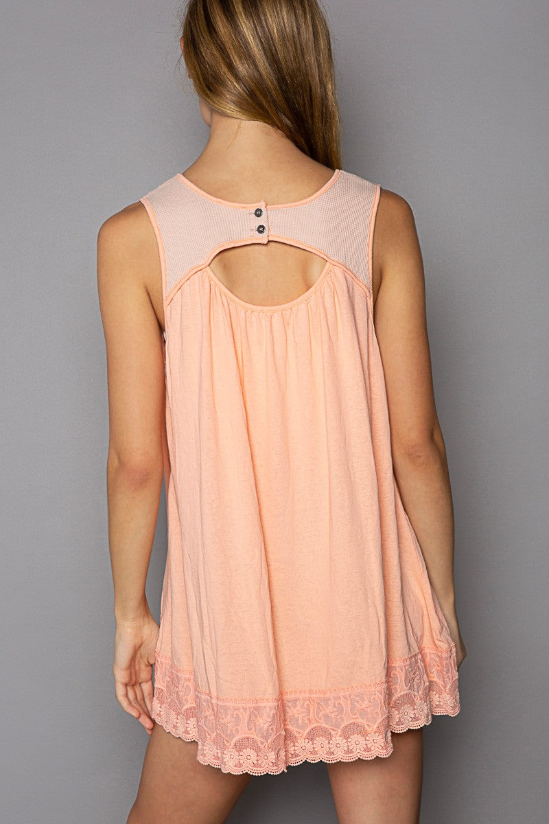 POL Oversize V Neck Lace Sleeveless Top