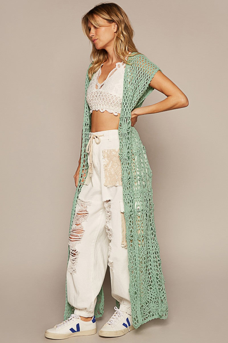 POL Handmade Sleeveless Long Lightweight Cardigan Top