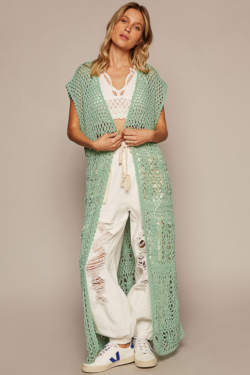 POL Handmade Sleeveless Long Lightweight Cardigan Top