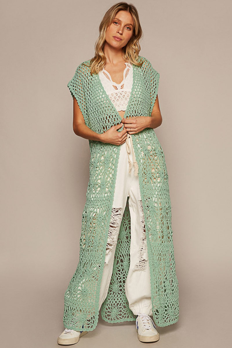 POL Handmade Sleeveless Long Lightweight Cardigan Top