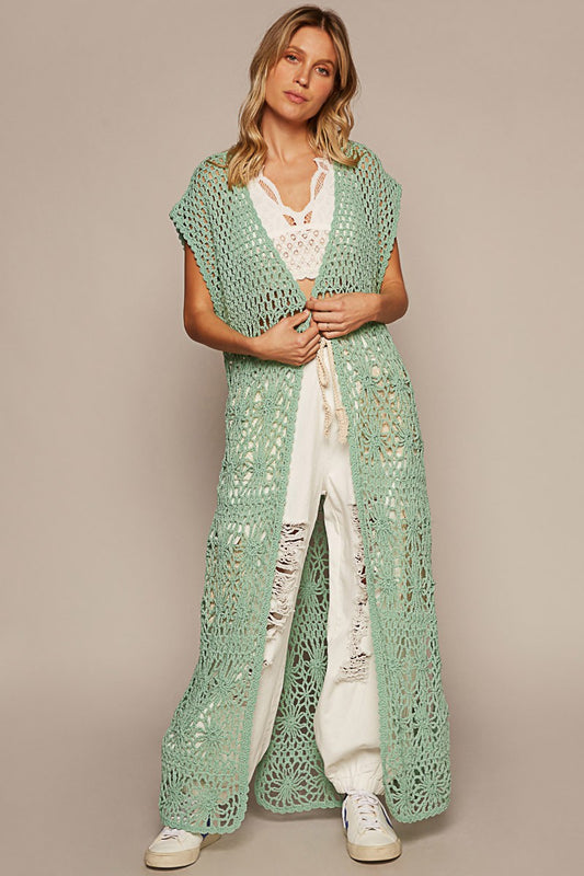 POL Handmade Sleeveless Long Lightweight Cardigan Top