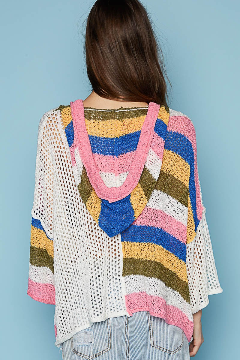 POL Colorblock V Neck Long Sleeve Hoodie Sweater Top