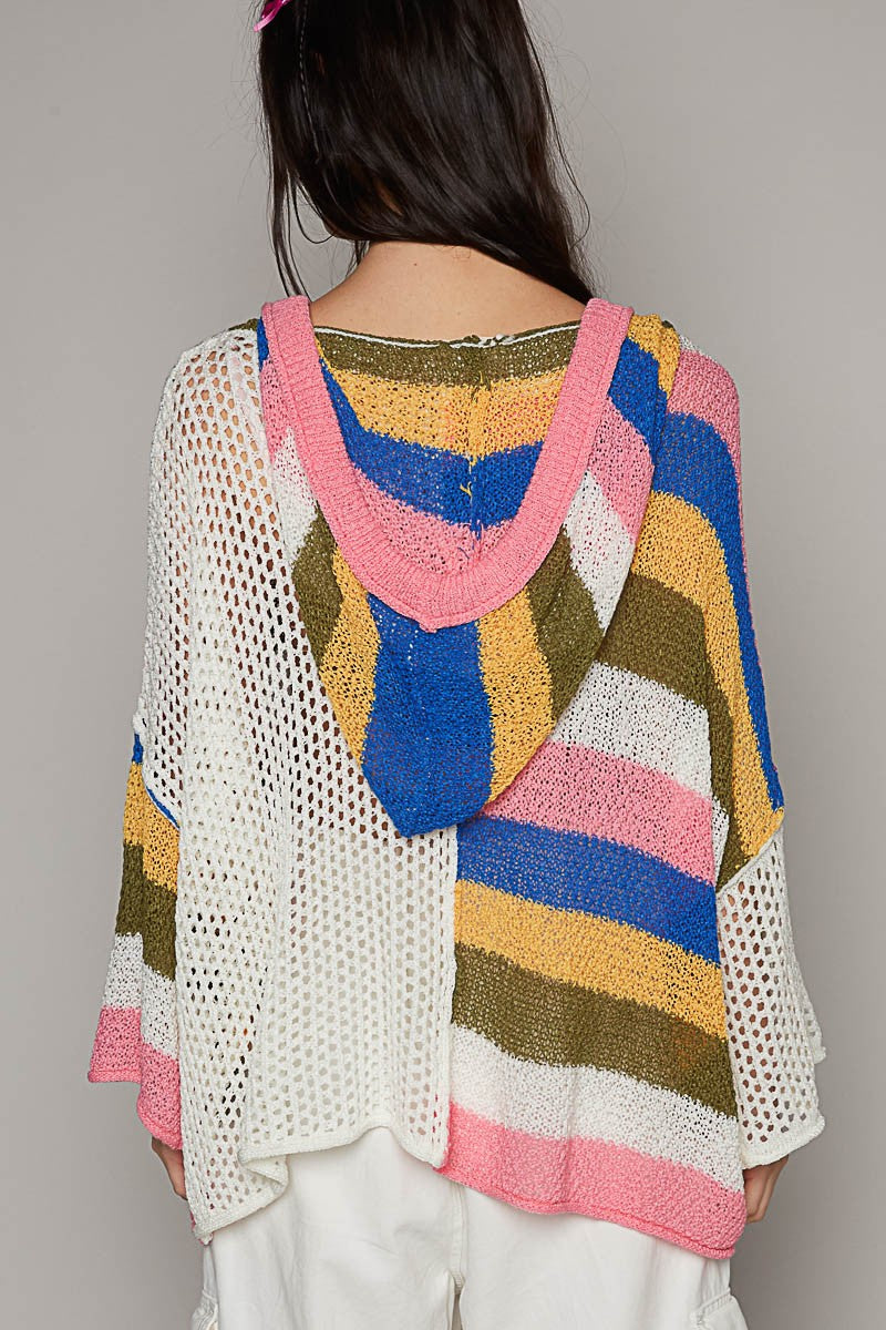 POL Colorblock V Neck Long Sleeve Hoodie Sweater Top