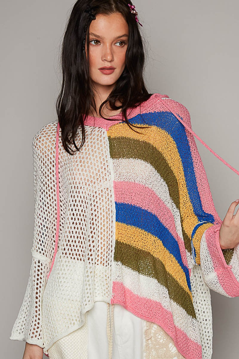 POL Colorblock V Neck Long Sleeve Hoodie Sweater Top