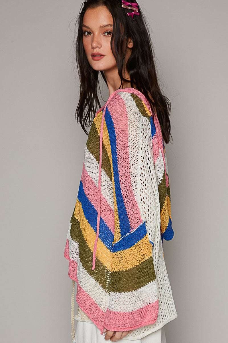 POL Colorblock V Neck Long Sleeve Hoodie Sweater Top