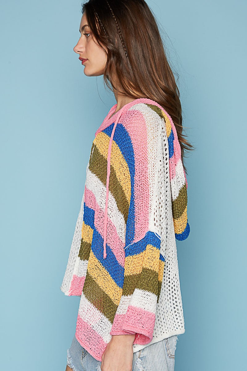 POL Colorblock V Neck Long Sleeve Hoodie Sweater Top