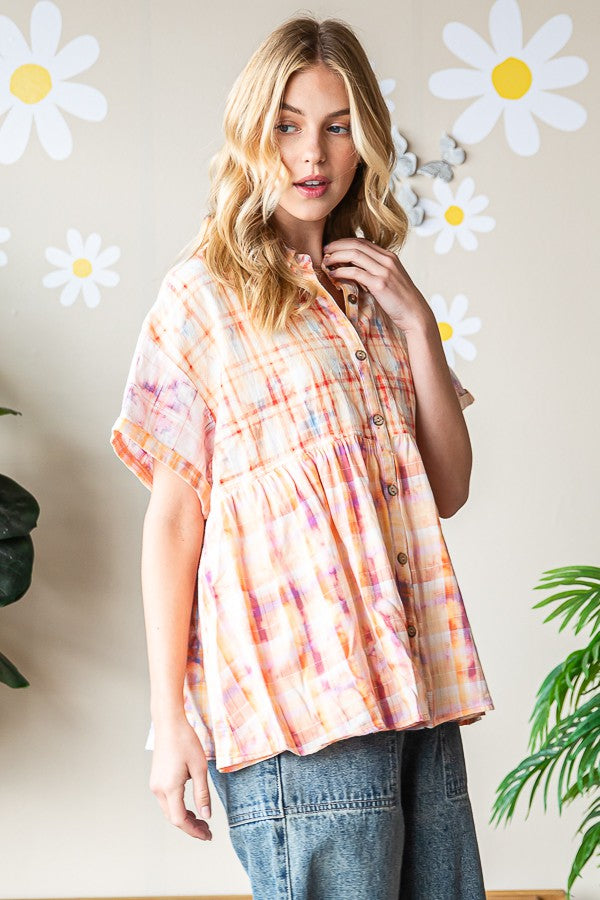 Oli & Hali Bleeched Plaid Shirt Top