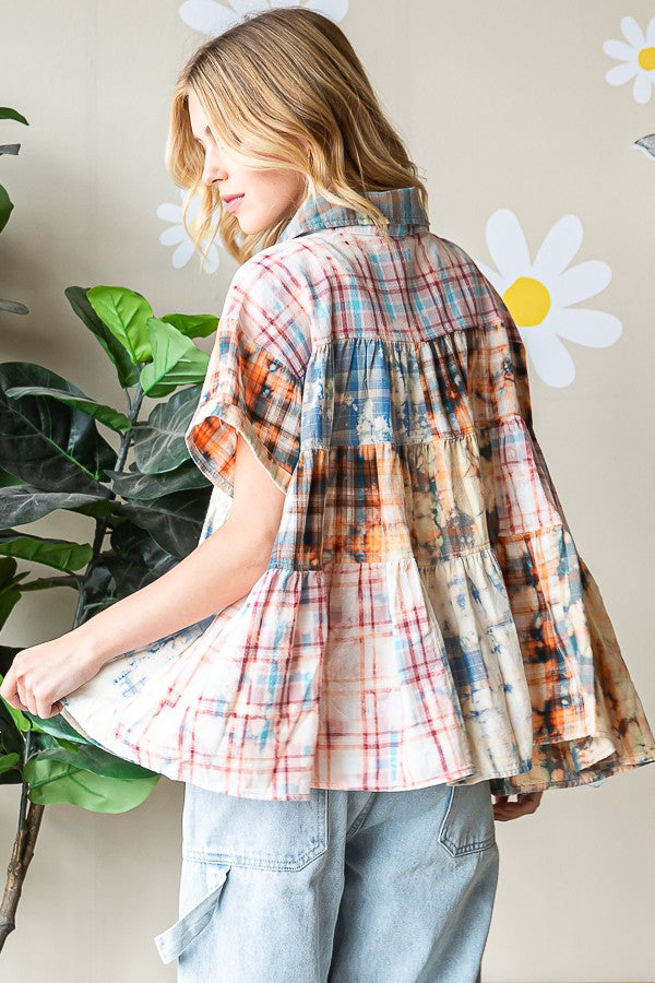 Oli & Hali Bleeched Plaid Shirt Top
