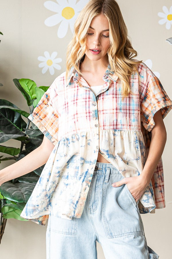 Oli & Hali Bleeched Plaid Shirt Top