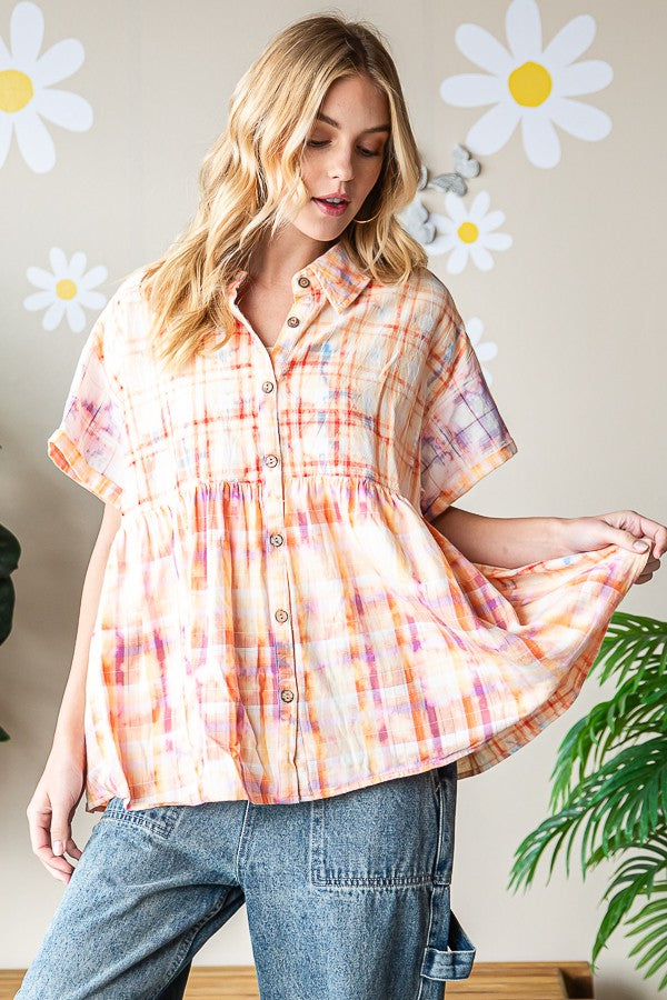 Oli & Hali Bleeched Plaid Shirt Top