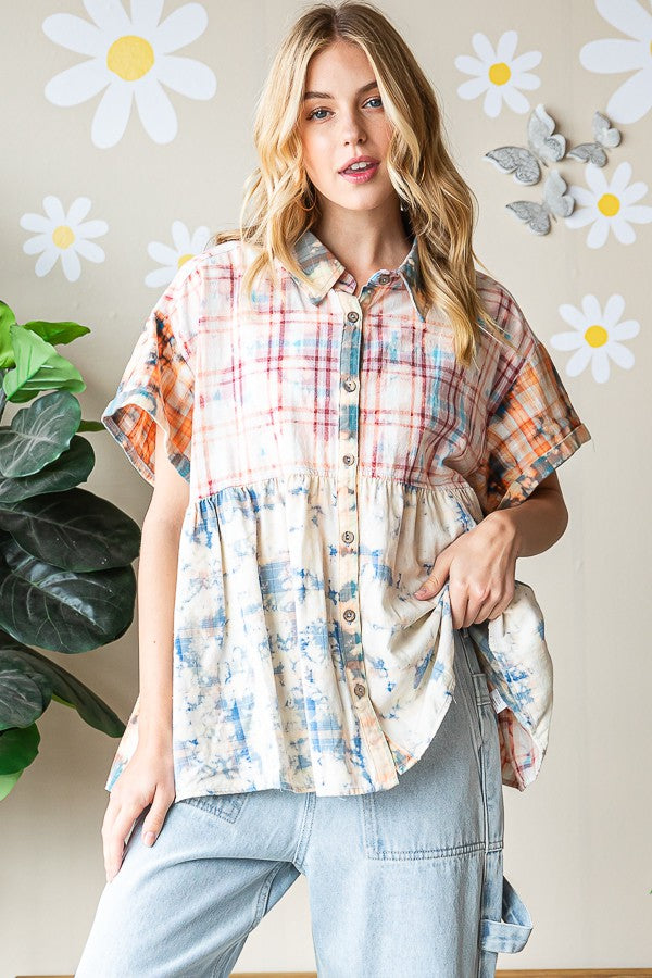 Oli & Hali Bleeched Plaid Shirt Top